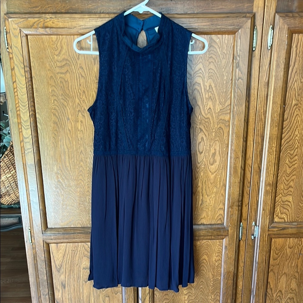 Xhilaration Lace Navy Blue Knee Length Dress women’s Size Large Sleeveless